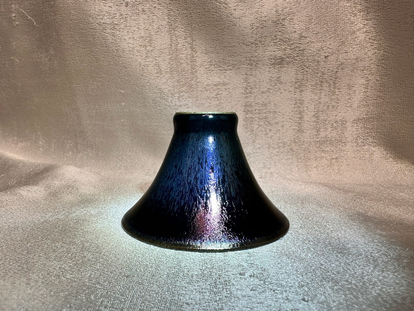 Super thin iron-rich clay body, obsidian glaze black hare’s fur flared mouth shape cup