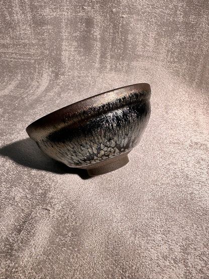 Cup15-Black gold glaze silver oil droplet flower pattern, official’s hat shape cup by YouHeDi