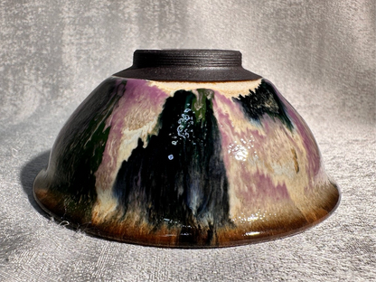 Purple green magenta mountain river scenery glaze official’s hat shape cup by YouChao