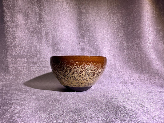 Cup1-Brown jade-like glaze daisy oil droplets pattern ice crackles monk bowl shape cup 古潭花 by WangZhangLiang