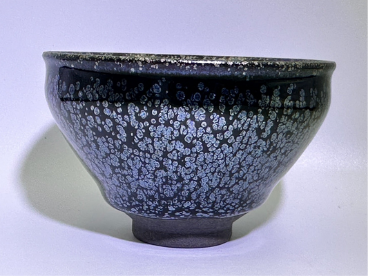 Cup12-Black glaze silver oil droplet pattern tied mouth shape cup by ZhaoLiMei