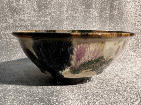 Purple green magenta mountain river scenery glaze official’s hat shape cup by YouChao