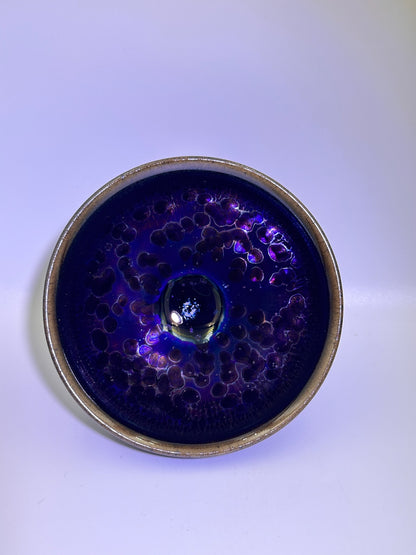 Black glaze galaxy purple Yohen oil droplet tied mouth shape cup, FangXiaoMing