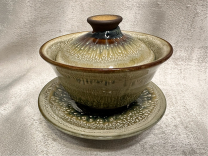 Elegant white peony glaze 3-piece Gaiwan set, GuPanHong