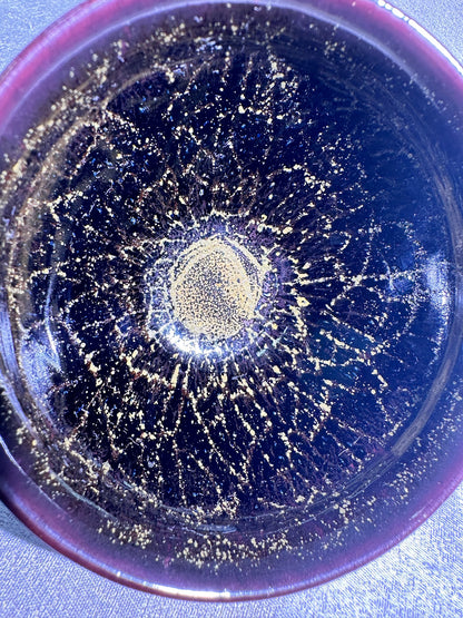 Cup2-Black golden glaze with brown hare’s fur and golden thread pattern, ox-blood rim tied-mouth shape cup