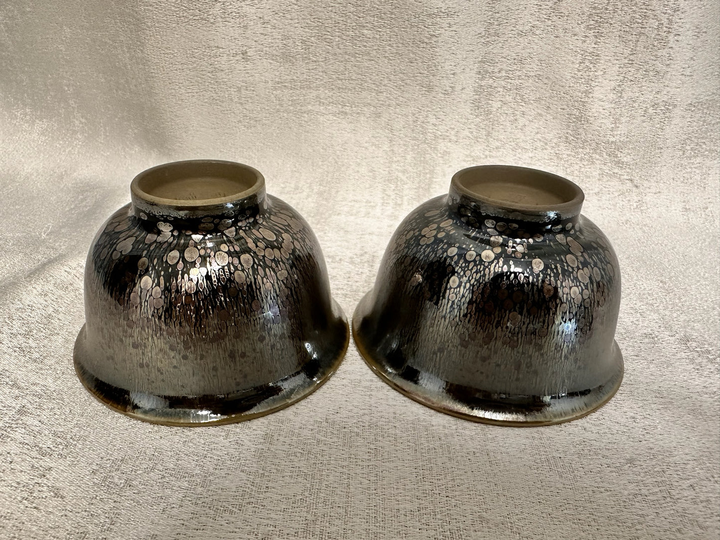 Double sided glaze, interior jade-like glaze exterior black glaze silver oil droplet tea cup set, YouBinFu