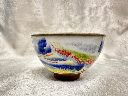 White glaze kiln transformed multi colored mountain flower grass scenery tied mouth shape cup