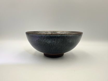 Black glaze silver hare’s fur pattern scorched iron red rim flat mouth cup
