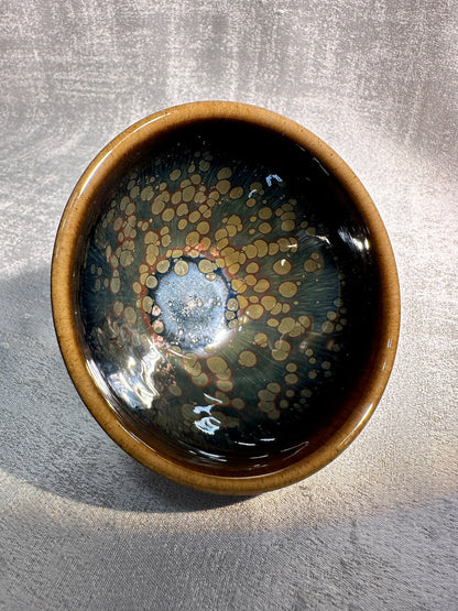 Cup13-Red halo oil droplet Yohen glaze blue hare’s fur Tied mouth Jianzhan cup