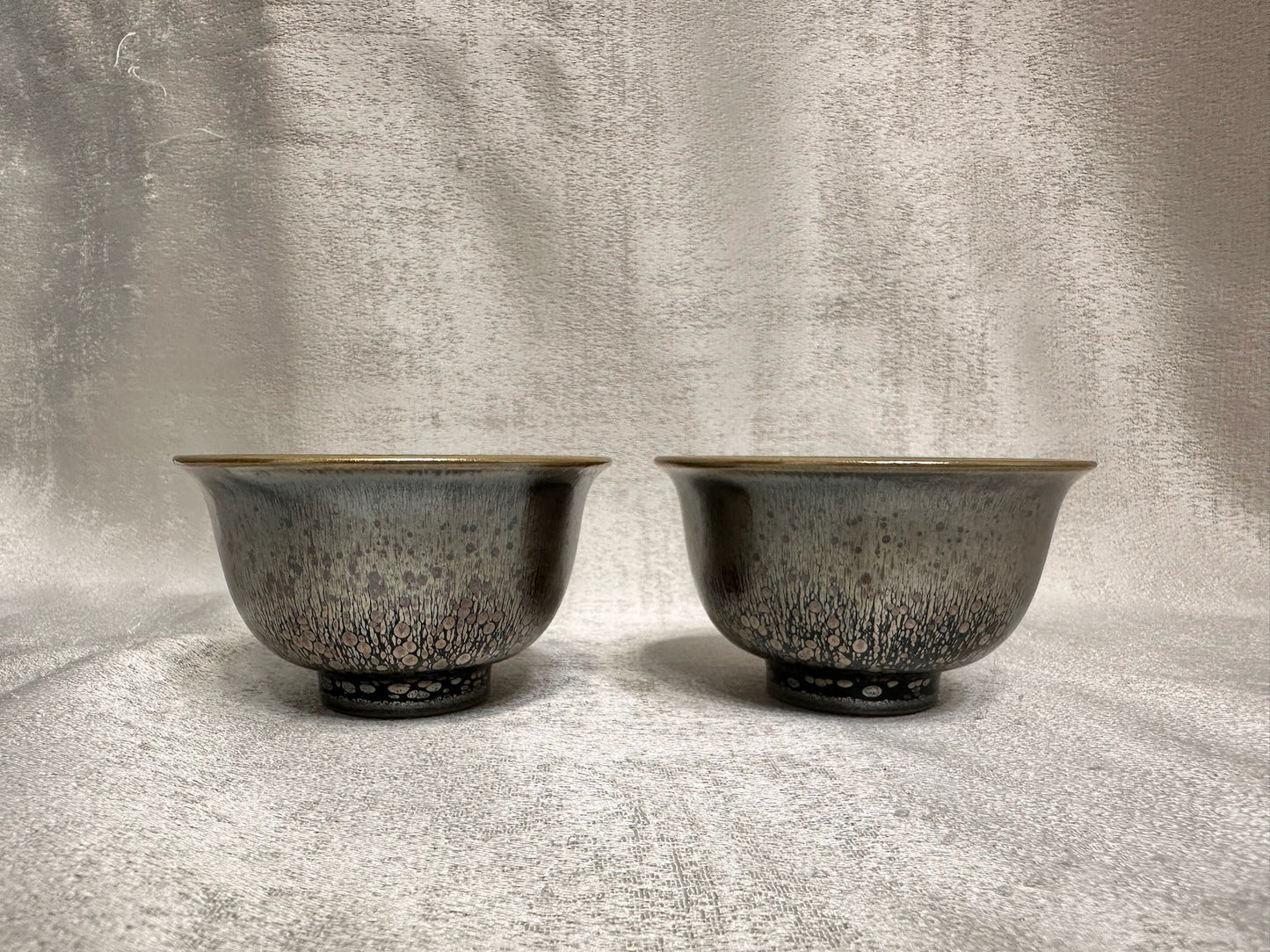 Double sided glaze, interior jade-like glaze exterior black glaze silver oil droplet tea cup set, YouBinFu