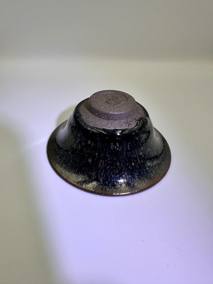 Ancient Song Dynasty style black gold glaze oil droplet pattern flare mouth cup with a glaze drip, Xiling seal art society