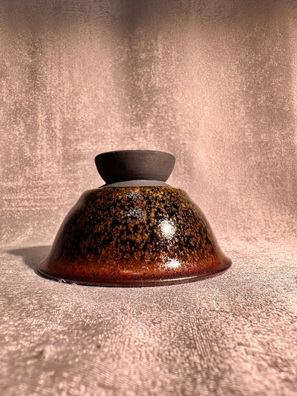 Cup14-Flower moon night pattern black glaze elegant high foot palace bow shape cup