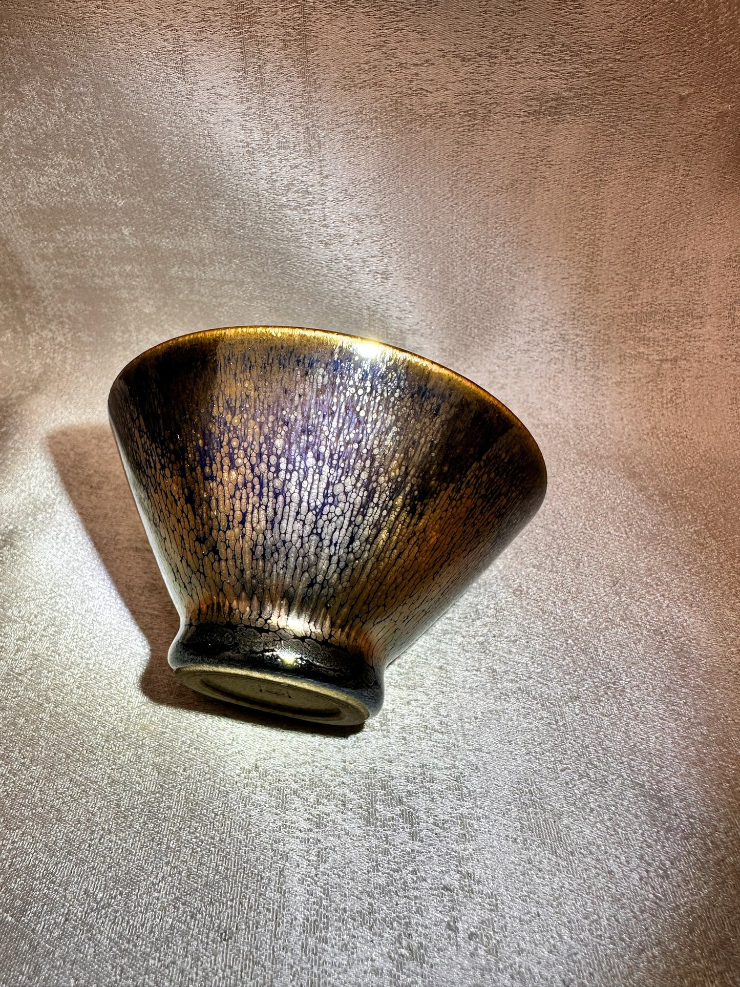 Fully glazed black gold glaze rose gold oil droplet pattern straw hat shape (douli) shape cup