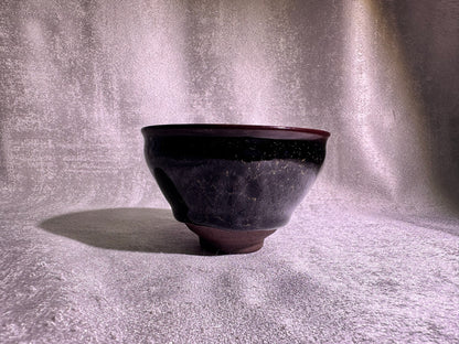 Cup2-Black golden glaze with brown hare’s fur and golden thread pattern, ox-blood rim tied-mouth shape cup