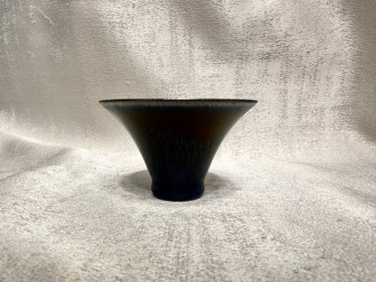 Super thin iron-rich clay body, obsidian glaze black hare’s fur flared mouth shape cup