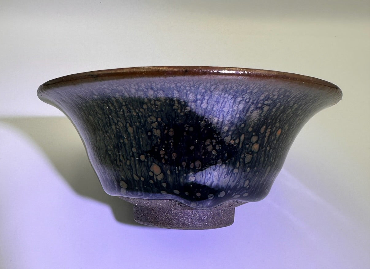 Ancient Song Dynasty style black gold glaze oil droplet pattern flare mouth cup with a glaze drip, Xiling seal art society