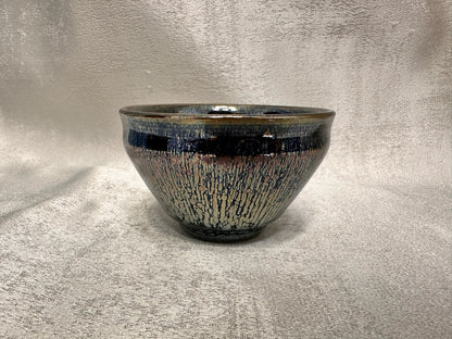 Black gold glaze rose gold multi colored oil droplet pattern tied mouth shape cup