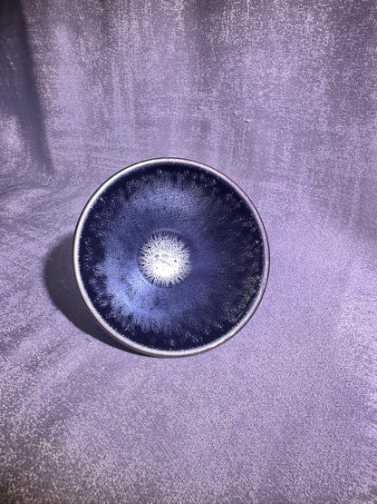 Cup19-Black gold glaze silver oil droplet jelly fish bubbles flare mouth shape cup by YeShiMing