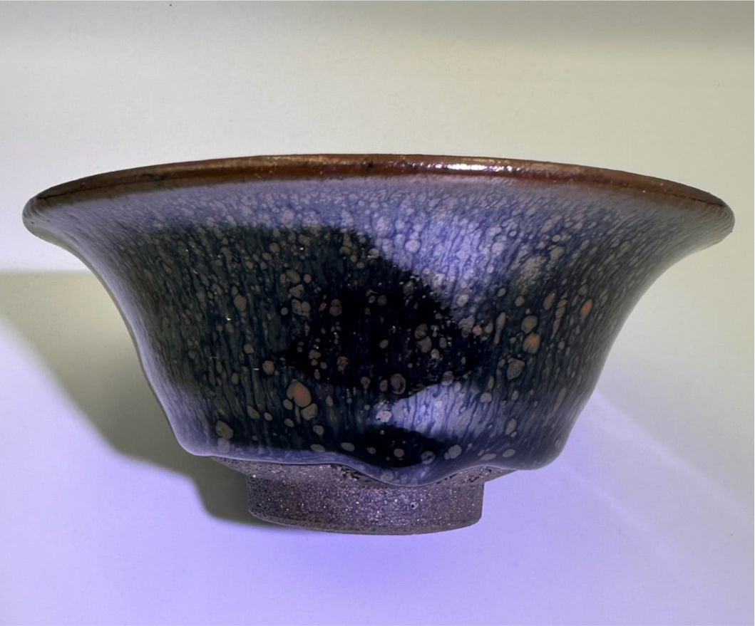 Ancient Song Dynasty style black gold glaze oil droplet pattern flare mouth cup with a glaze drip, Xiling seal art society