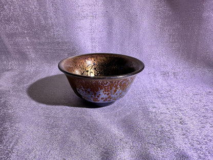 Cup3-Mirror-like silver glaze orange yellow golden oil droplets and hare’s fur pattern palace bowl shape cup, Yongle handpress cup