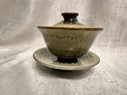 Elegant white peony glaze 3-piece Gaiwan set, GuPanHong