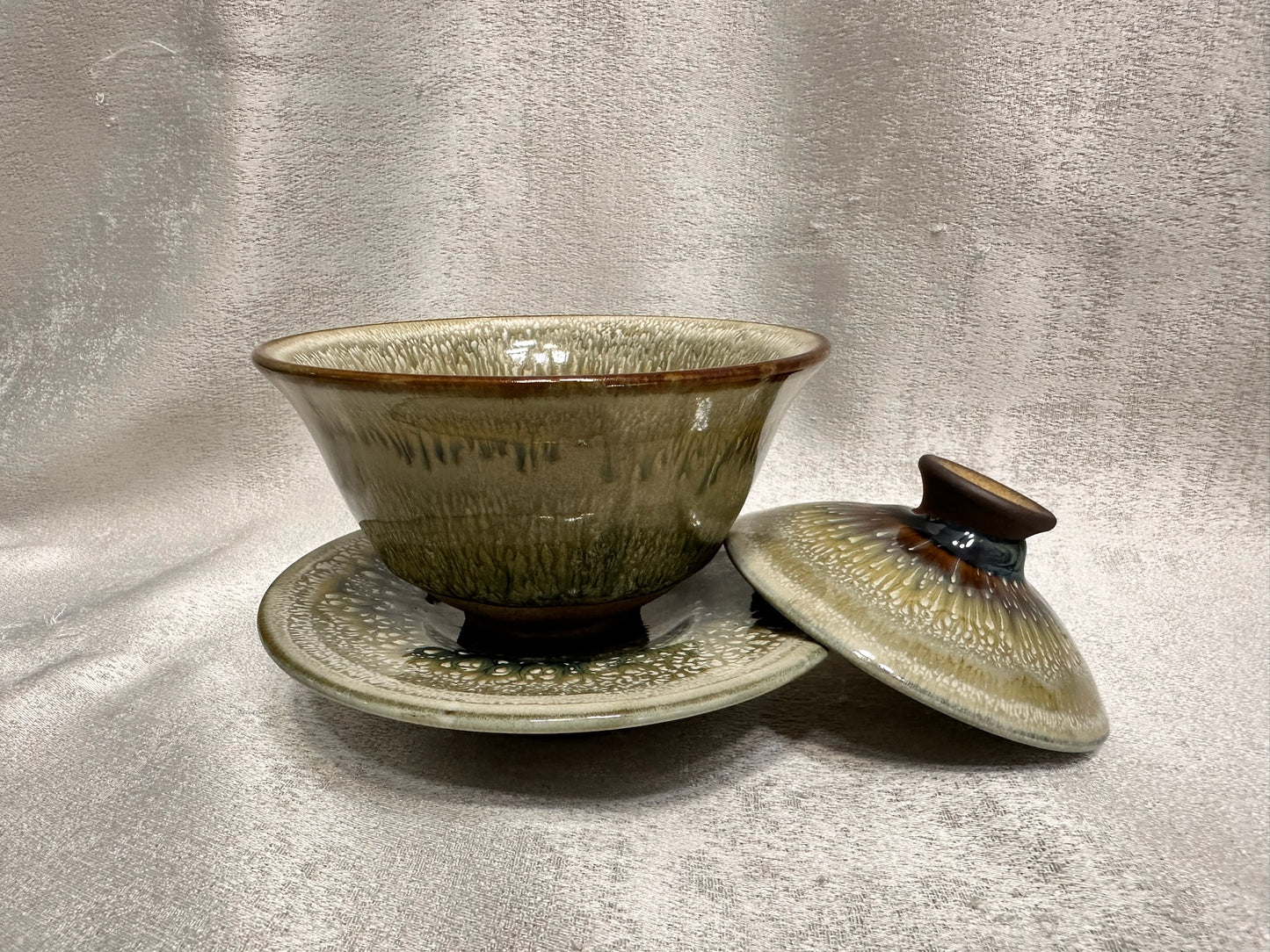 Elegant white peony glaze 3-piece Gaiwan set, GuPanHong