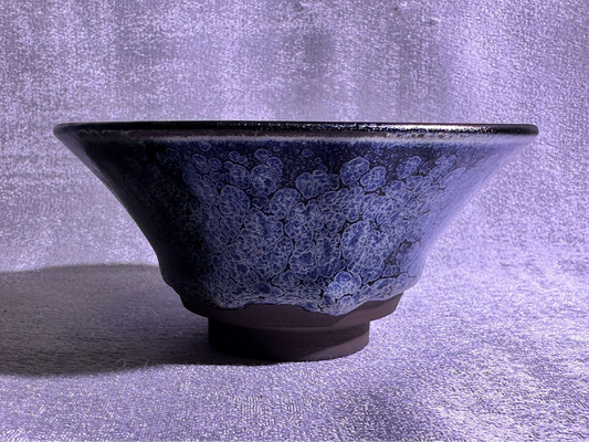 Cup19-Black gold glaze silver oil droplet jelly fish bubbles flare mouth shape cup by YeShiMing