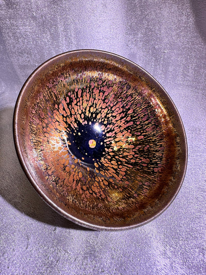 Cup6-Mirror-like silver glaze orange yellow golden oil droplets and hare’s fur pattern Diancha tea whisking bowl