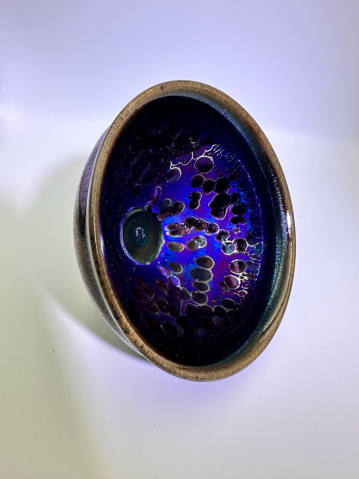 Black glaze galaxy purple Yohen oil droplet tied mouth shape cup, FangXiaoMing