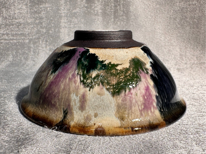 Purple green magenta mountain river scenery glaze official’s hat shape cup by YouChao