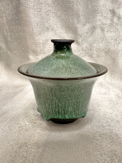 Jade-like green glaze green hare’s fur pattern with glaze tears 2-piece Gaiwan set, JiPeiFu