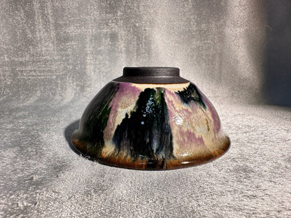 Purple green magenta mountain river scenery glaze official’s hat shape cup by YouChao