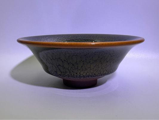 Black gold glaze green partridge oil droplet pattern with golden rim flared mouth shape cup