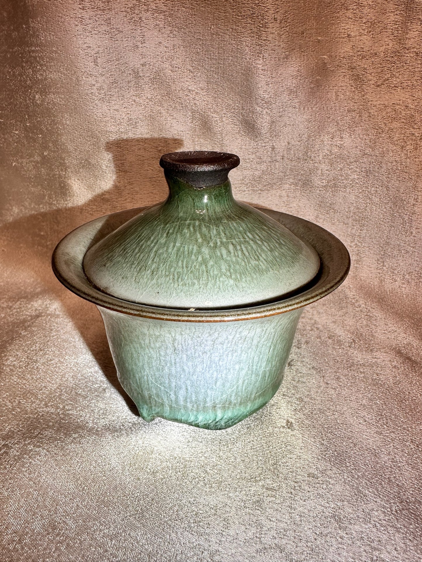 Jade-like green glaze green hare’s fur pattern with glaze tears 2-piece Gaiwan set, JiPeiFu