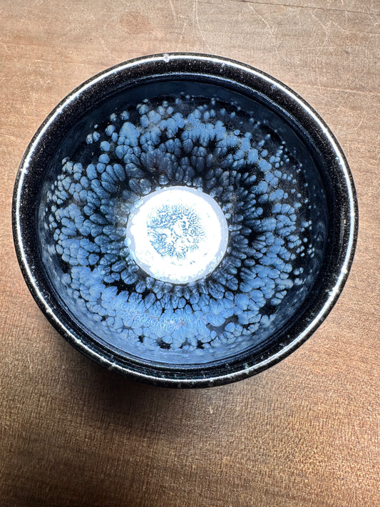 Black base silver oil droplet tied mouth shape Jianzhan tea cup