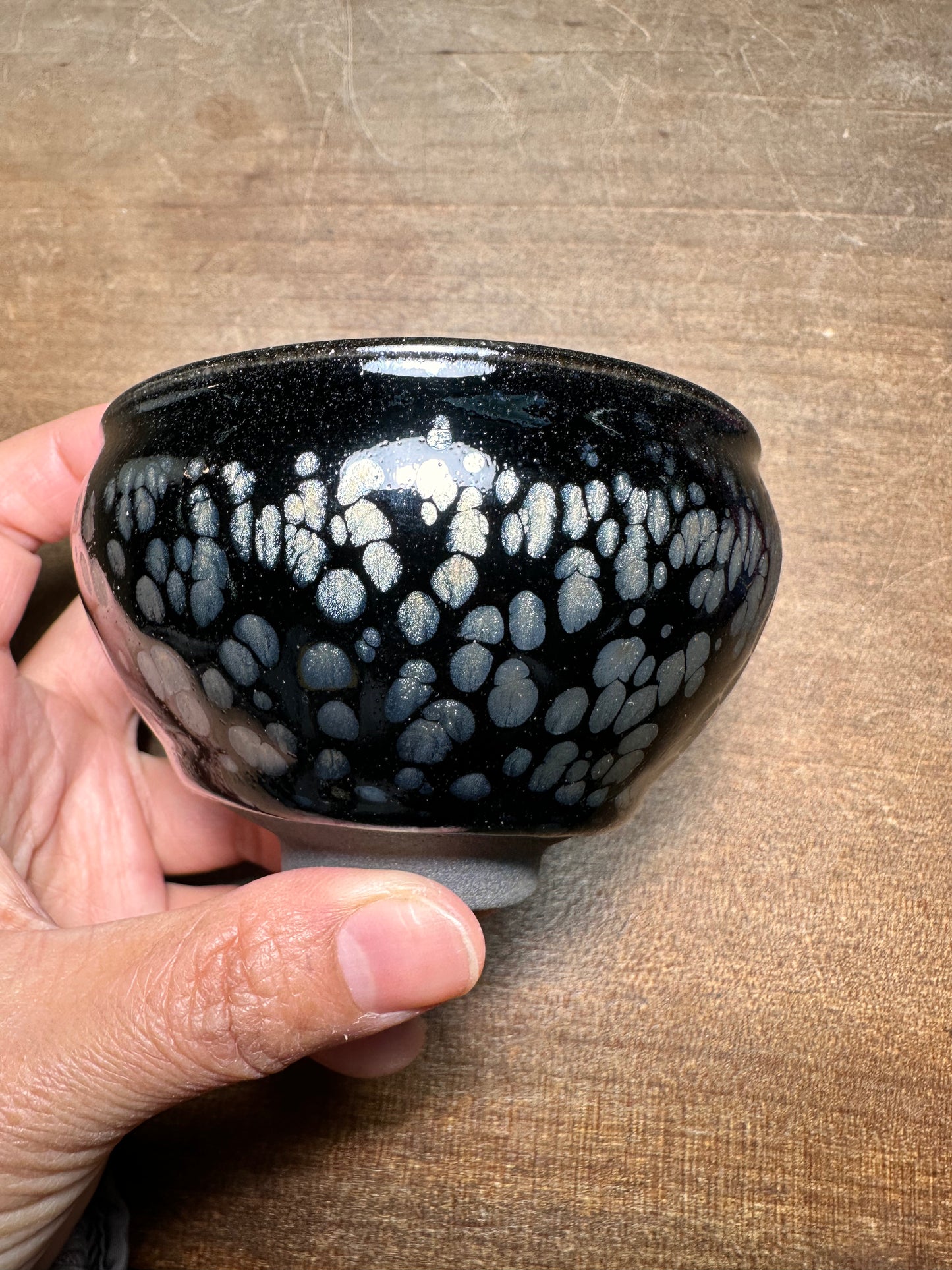 Black base silver oil droplet tied mouth shape Jianzhan tea cup